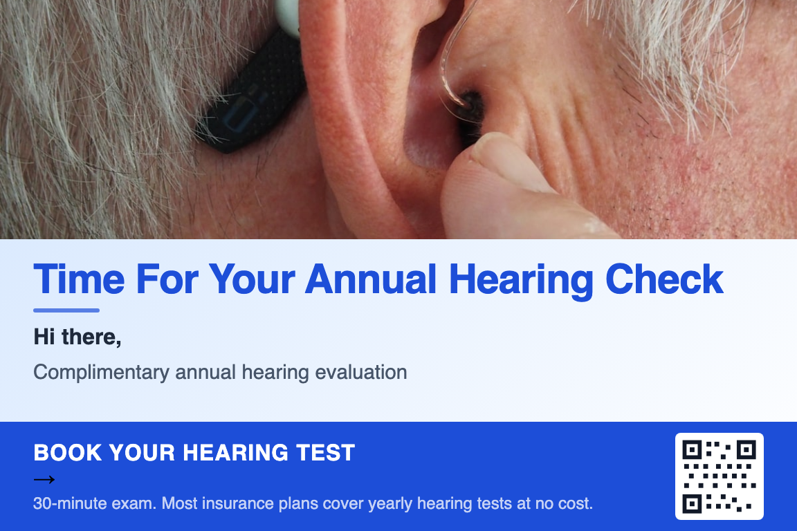 Audiology annual hearing test recall postcard example