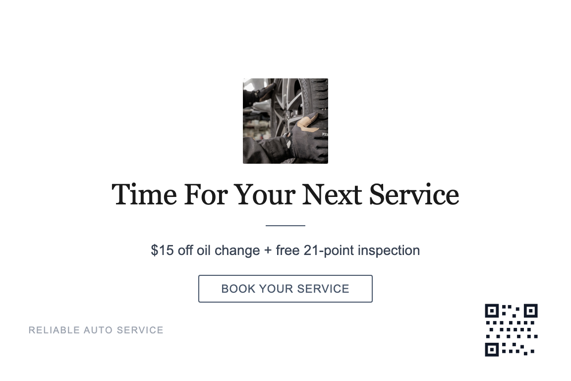 Minimal auto repair shop service reminder postcard design