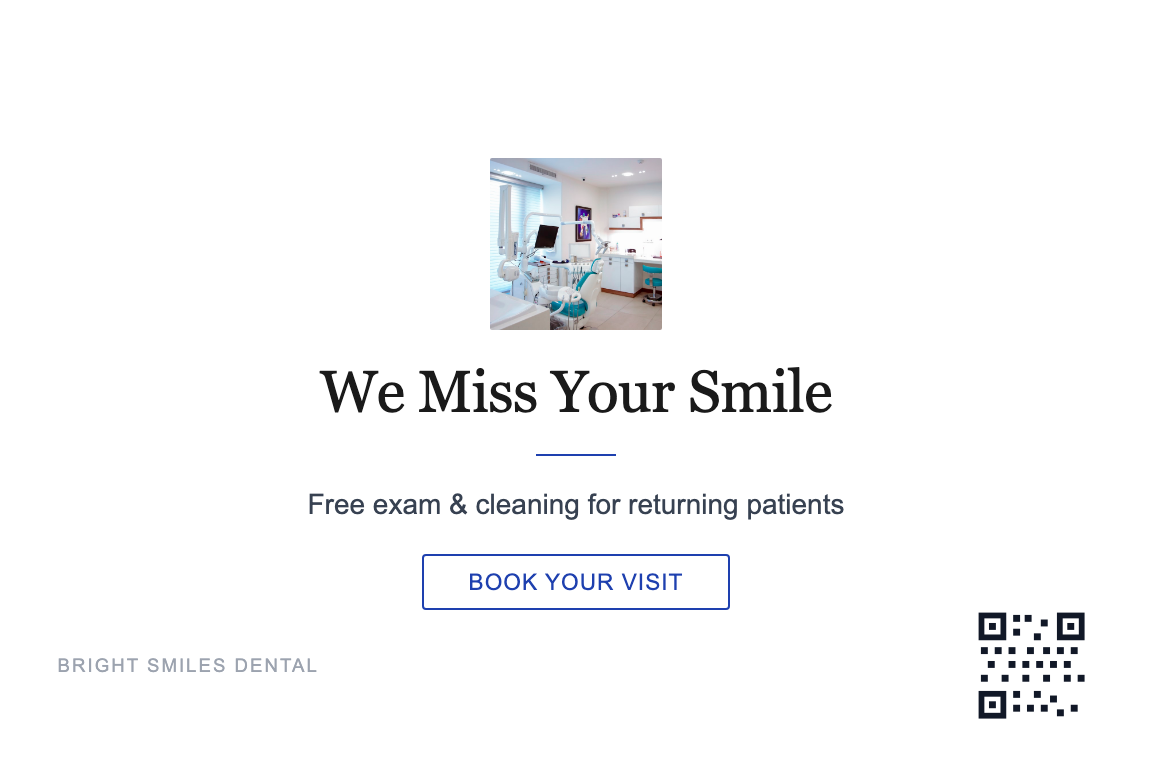 Dental Lapsed Patient Reactivation postcard template &mdash; Minimal style