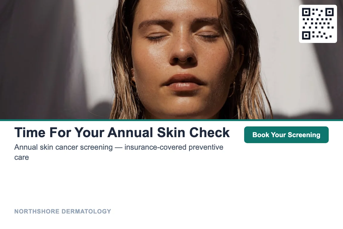 Photo-led dermatology recall postcard design