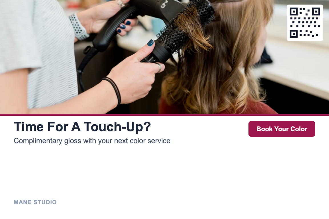 Photo-led hair salon reactivation postcard design