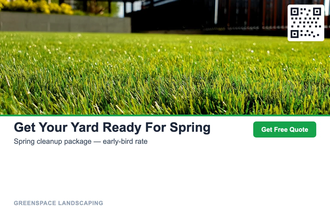 Photo-led landscaping business postcard design: Spring Cleanup