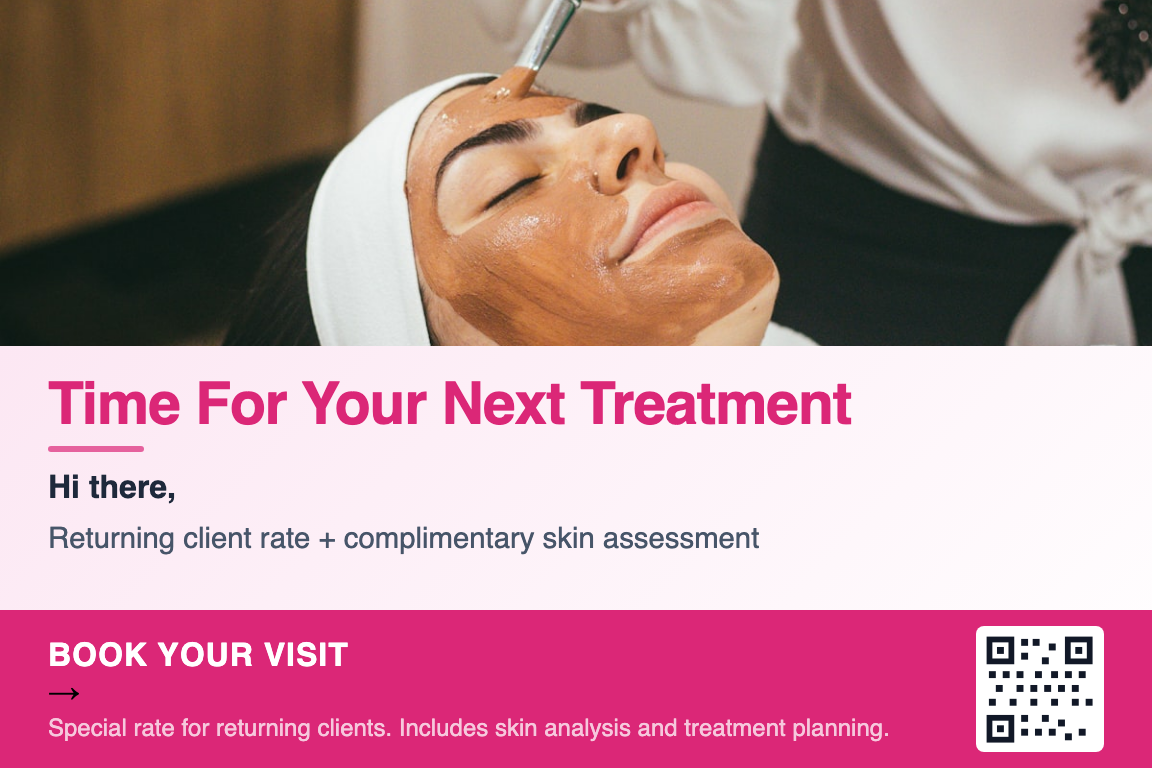Med spa treatment recall postcard example