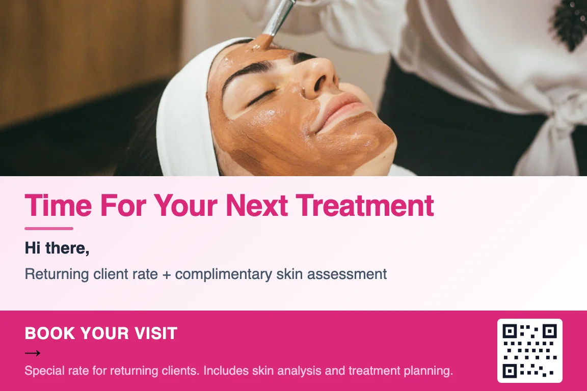 Detailed view of med spa postcard front: Treatment Recall
