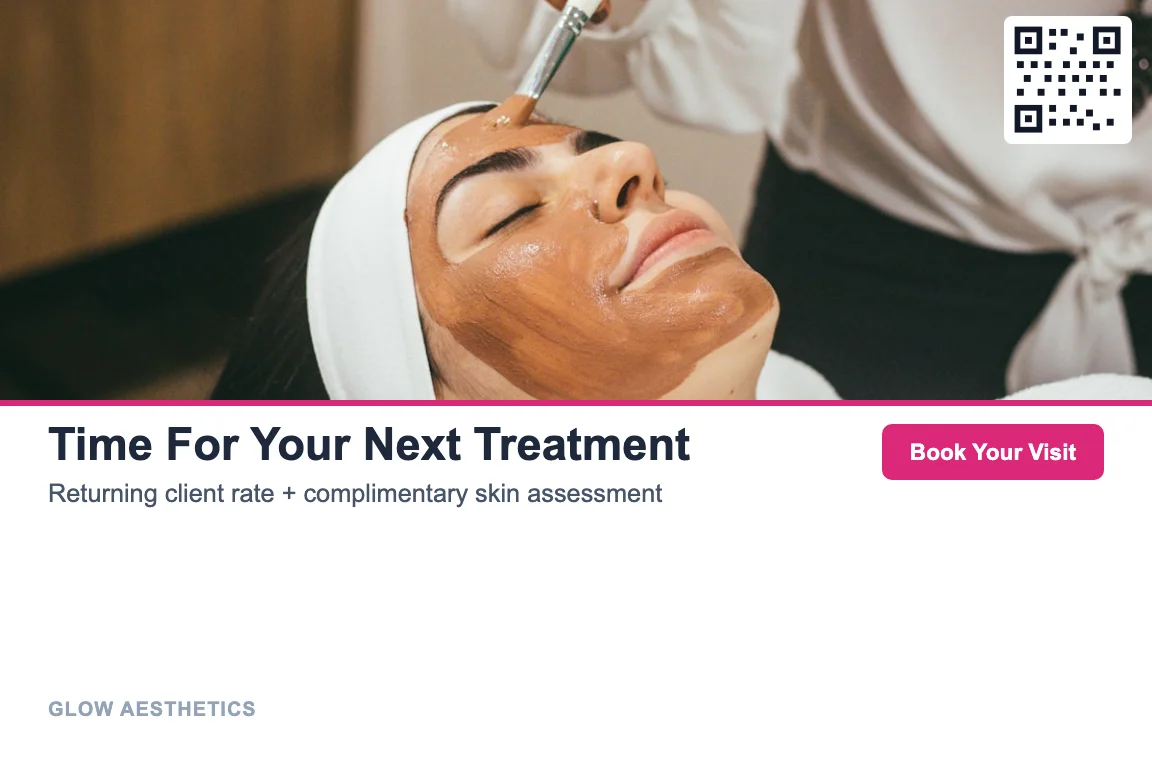 Photo-led med spa postcard design: Treatment Recall