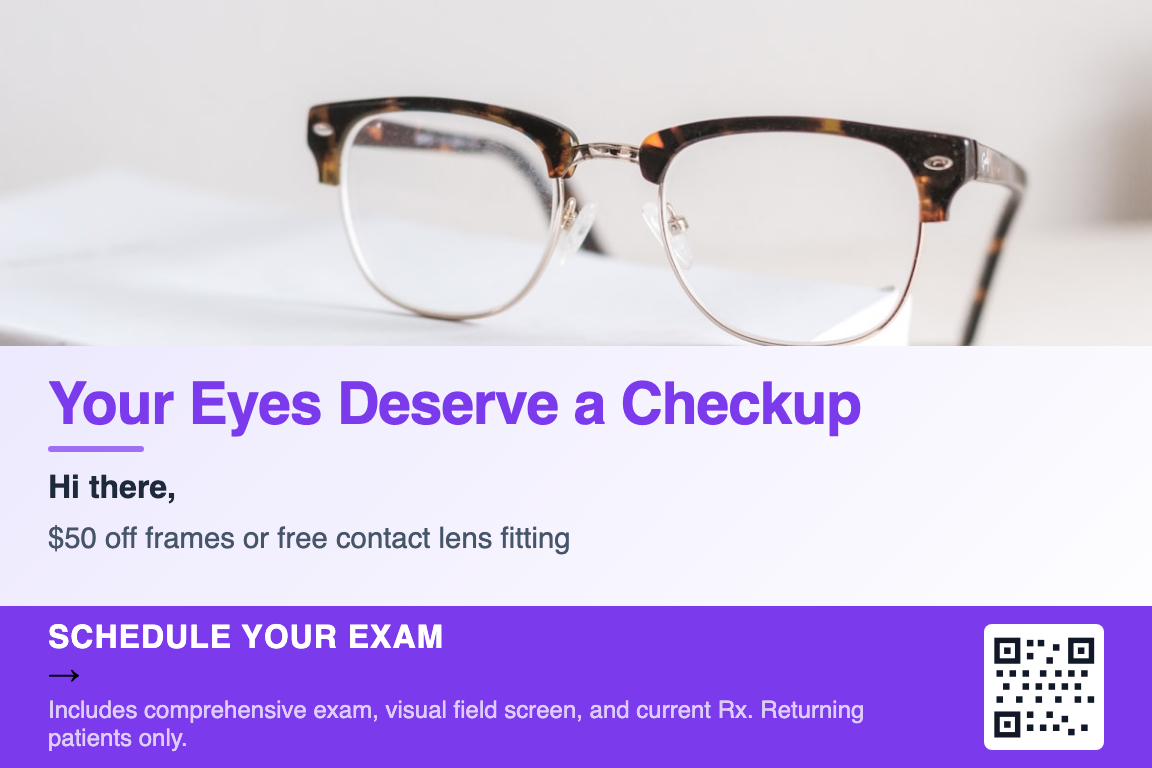 Optometry recall postcard example