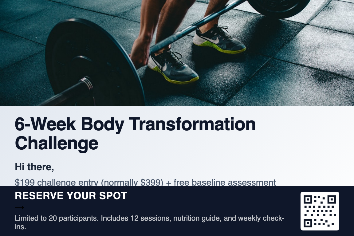 Personal training body transformation postcard example