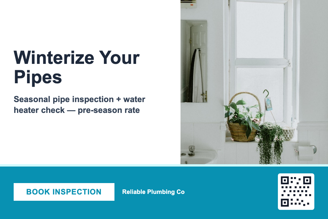 Plumbing Seasonal Maintenance postcard template &mdash; Bold style