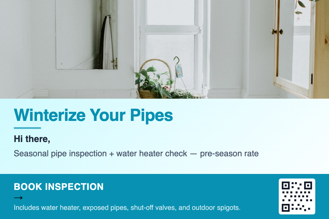 Plumbing maintenance postcard example