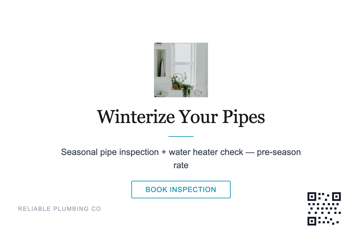Plumbing Seasonal Maintenance postcard template &mdash; Minimal style