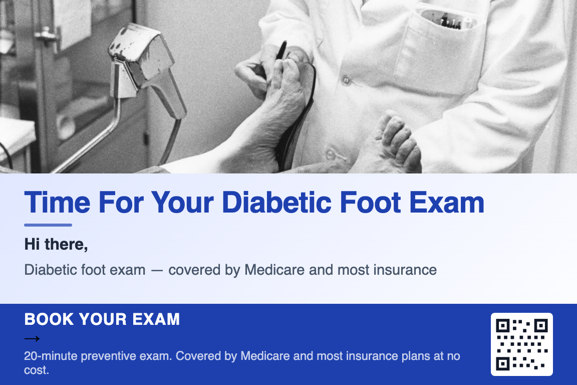 Podiatry diabetic foot care recall postcard example