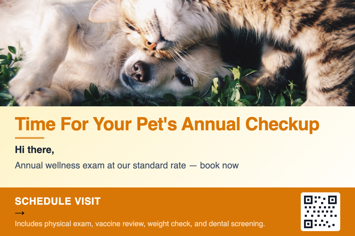 Veterinary annual wellness postcard example