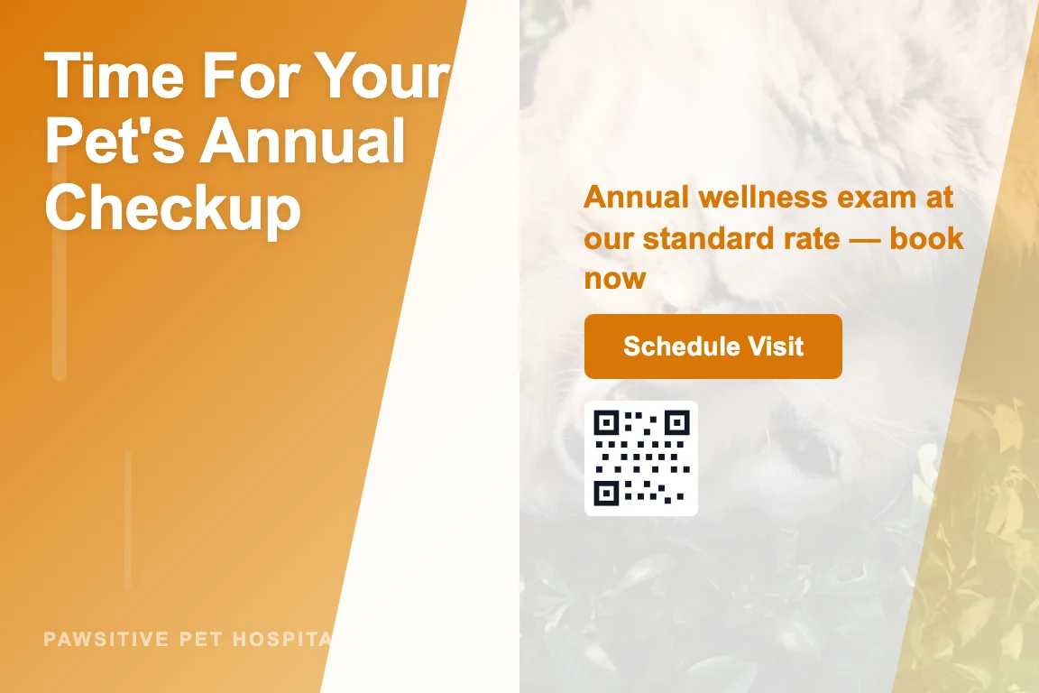 Gradient veterinary clinic postcard design: Annual Wellness Recall