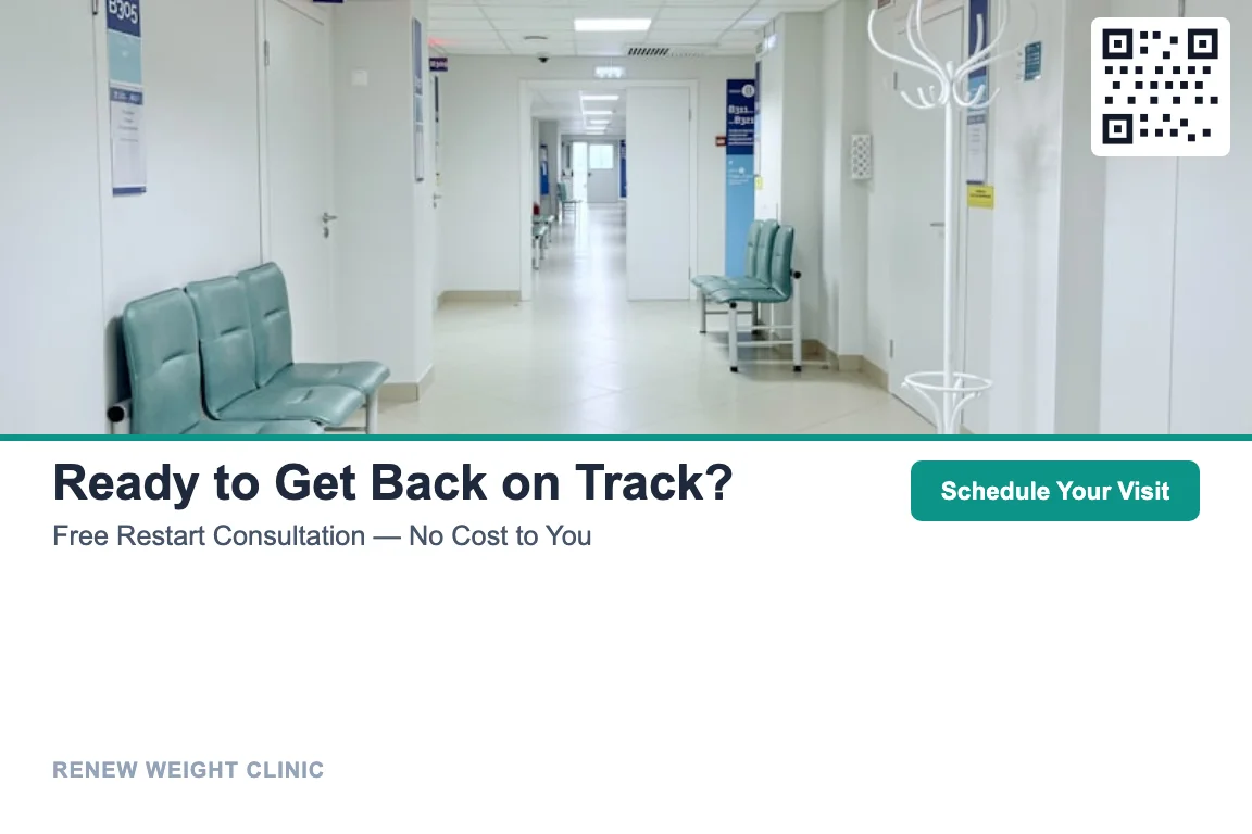 Detailed view of weight-loss clinics postcard front: Lapsed Patient Win-Back